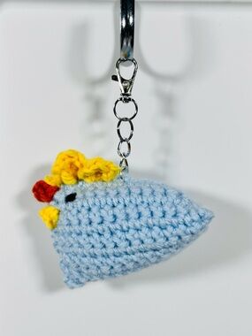 Light Blue Crochet Chicken Keychain Bag Charm